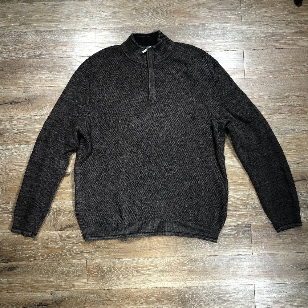 Tommy Bahama Men L 1/4 Zip Long Sleeve Pima Cotton Heavy Knit Sweater Brown
